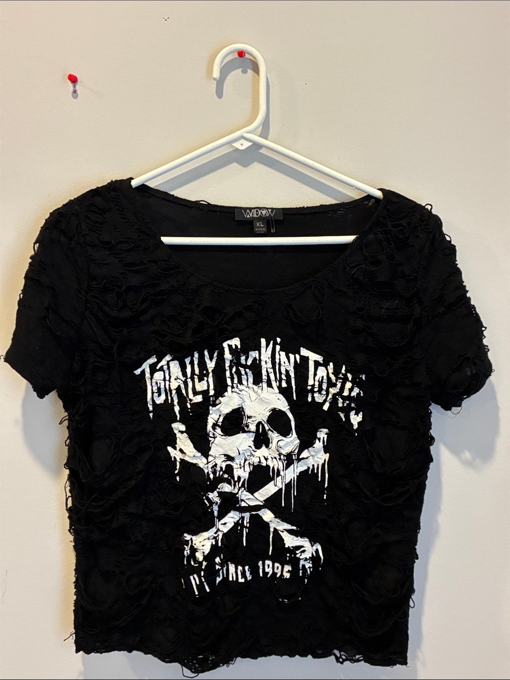 Black Distressed Skull Graphic Tee - Women’s Top